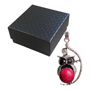 Silver Crystal RED Turquoise Rhinestone Cubic Zirconia CZ Gemstone Owl Necklace